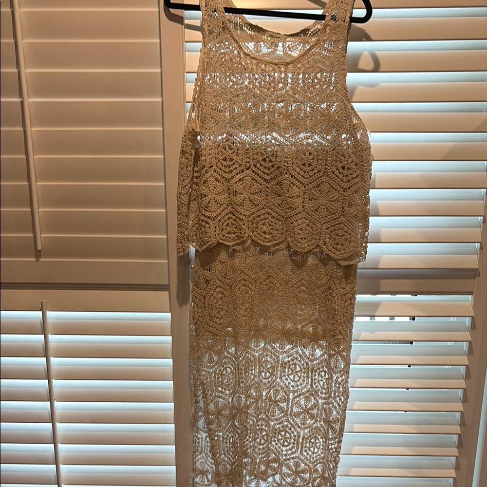 Ultra Pink Crocheted Cream Over Top and Maxi Skirt